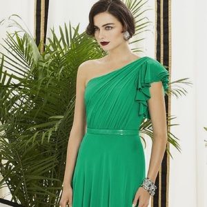 NWOT Dessy collection green chiffon gown size 6.